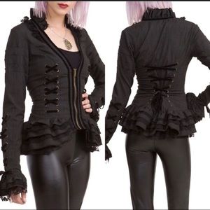 Hot Topic Pinstripe Ruffled Zip up Jacket